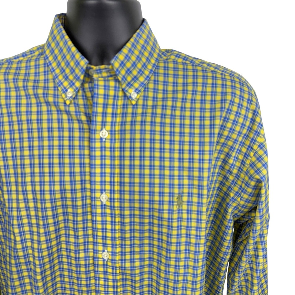 Polo Ralph‎ Lauren Blake Mens M Yellow Blue Plaid Long Sleeve Button Down Shirt